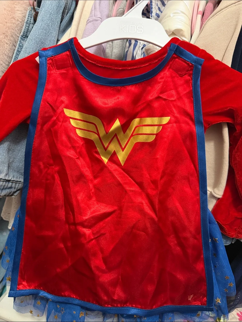 Girls' Red & Blue Superhero Dress with Gold Accents